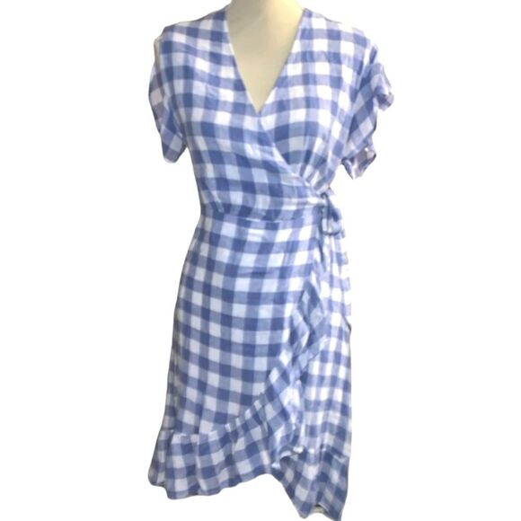 Rails Brigitte gingham blue white ruffle wrap dress Periwinkle M - Picture 5 of 7